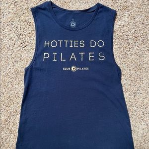 Hottie Pilates Tank. Size medium. Club Pilates. Blue with gold writing